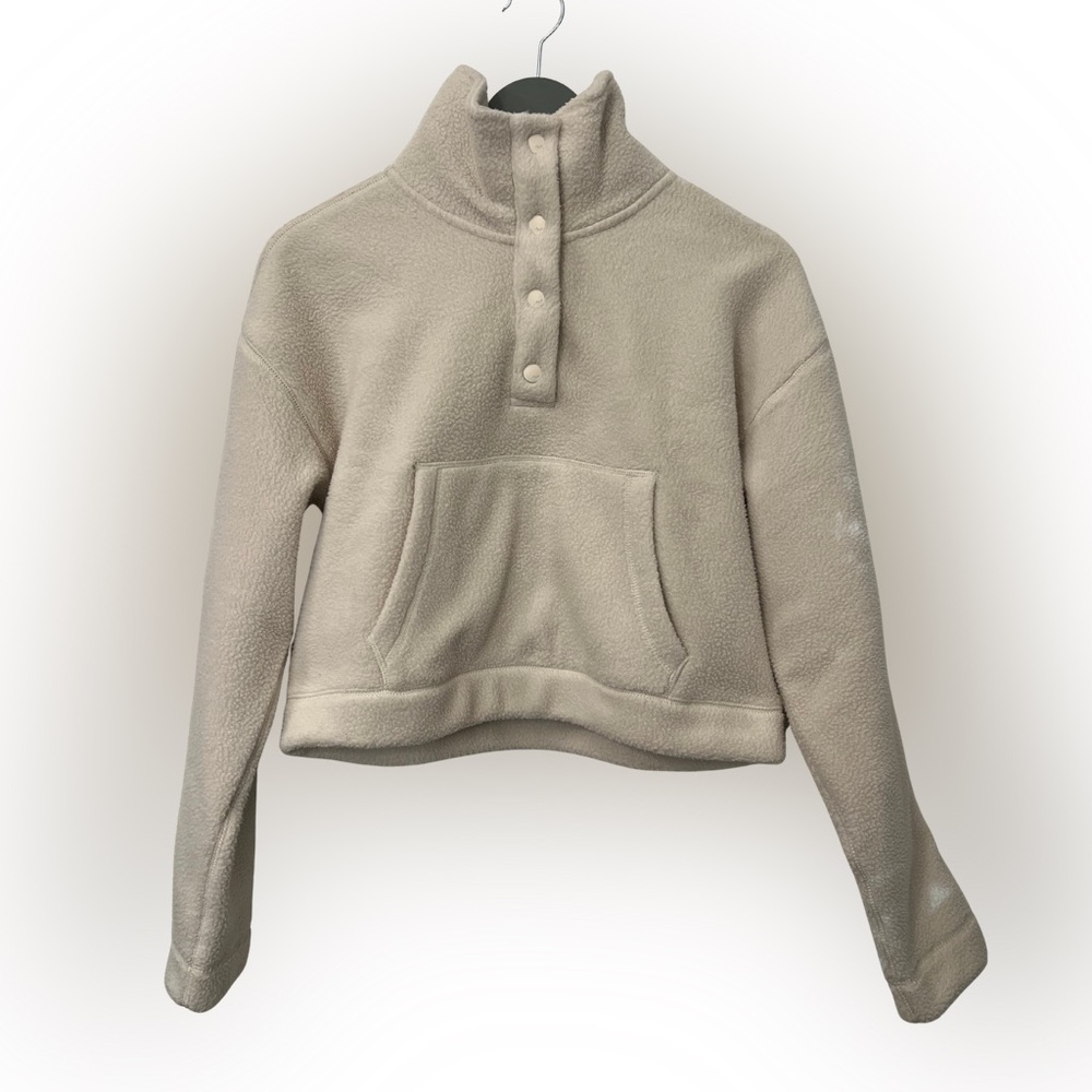 Abercrombie & Fitch Cozy Fleece Snap Pullover Hoodie Cream XXS